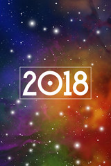 Astrological New Year 2018 Greeting Card or Calendar Cover on Cosmic Background. Sacred Geometry Christmas Vector Design with Space Backdrop.