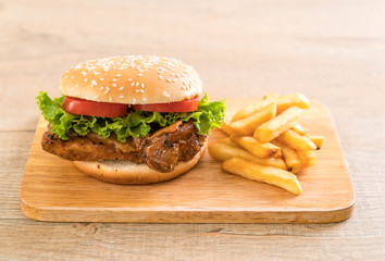 grilled chicken burger with french fries