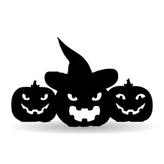 Fototapeta premium Holiday Halloween, three dark pumpkins, silhouette on white background.