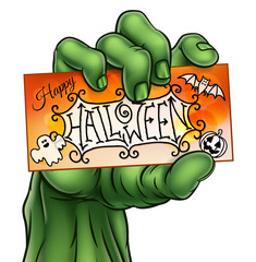 Obraz premium Happy Halloween Sign Monster Zombie Hand
