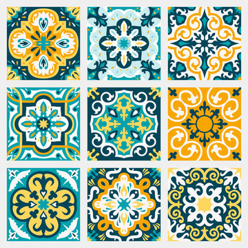 Set with Beautiful seamless ornamental tile background.