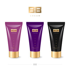 Beauty Balm logo. Cream logo. Double B emblem. Three tubes of cream mock up.     