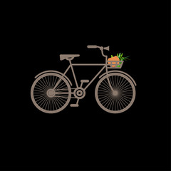 Retro bicycle flat illustration. Basket with vegetables.