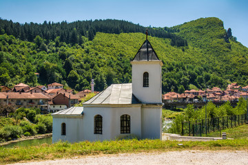 Fototapeta na wymiar Prijepolje, Serbia August 03, 2017: Old Catholic Church in Prijepolje, Serbia