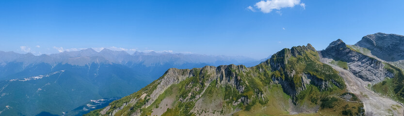 Panoramic view of Caucasus mountains in the summer in Sochi