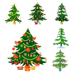 Pine tree cartoon green vector winter holiday needle leaf trunk fir plant natural design illustration