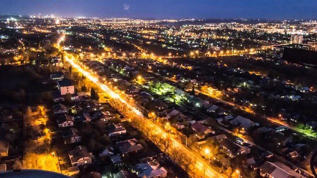 View of night Krivoy Rog city from mine Rodina head frame
