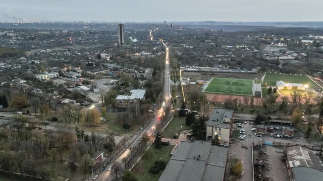 View of night Krivoy Rog city from mine Rodina head frame