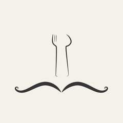 Restaurant logo with mustache fork and spoon