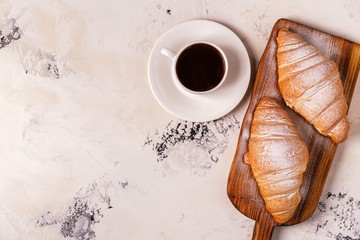 Delicious breakfast with fresh croissants.
