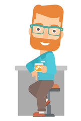 A hipster man with the beard sitting near the bar counter vector flat design illustration isolated on white background. 