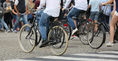 Plexiglas foto achterwand many people riding bicycles in Amsterdam © ChiccoDodiFC