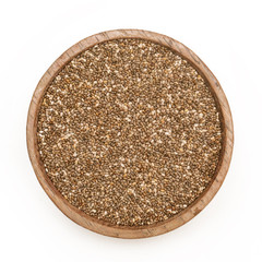 Chia seeds in the wooden bowl