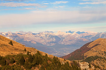 panorama from the top of the mountain called Monte Grappa in Ita