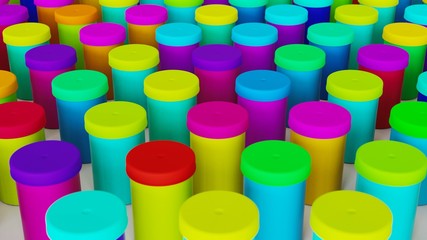 Ordered array of Film Containers in various vibrant colors