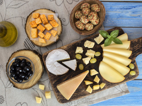cheese on a wooden table. 