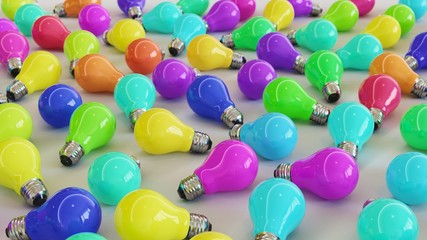 Ordered array of Light bulbs in various vibrant colors