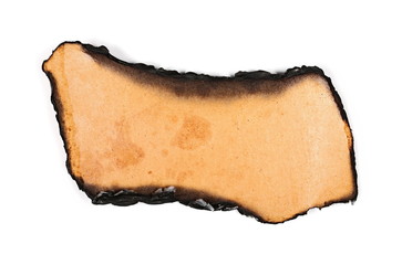 Old burning brown cardboard isolated on white background