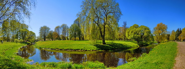 Panoramic view of small river in the park