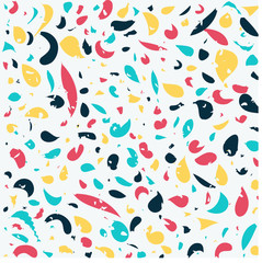 Brush blots seamless texture. Colorful terrazzo pattern. Abstract backdrop. Retro vector background.