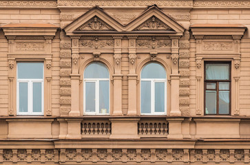 Windows in a row on facade of apartment building