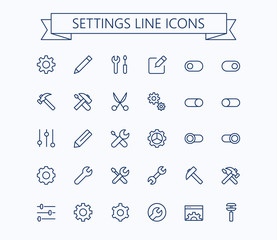 Setting  thin line mini icons set. 24x24 Grid. Pixel Perfect.Editable stroke.
