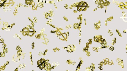 Numerous dollar symbols floating on a clean white background