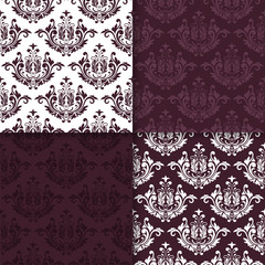 Wallpaper set of maroon seamless patterns with floral ornaments