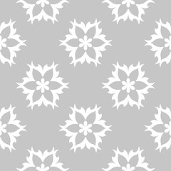 White flowers on gray background. Ornamental seamless pattern