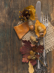 fork and knife in autumn arrangement