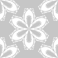 White floral seamless pattern on gray background