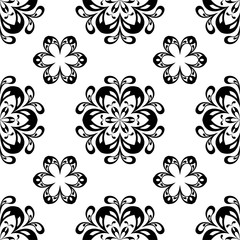 Fototapeta premium Black and white floral seamless pattern