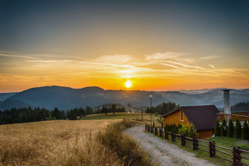 Fototapeta premium Sunrise on mountain Zlatar in Serbia