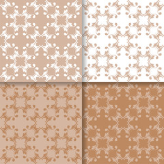 Wallpaper set of brown beige seamless patterns with floral ornaments