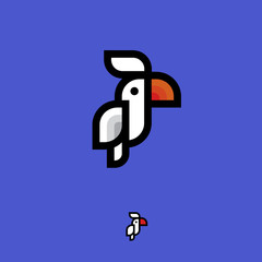 Tropic parrot logo. Parrot flat icon isolated on a blue background.