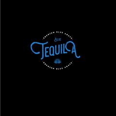 Tequila emblem. Blue vintage letters on dark  background.