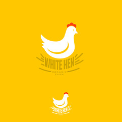 White Hen logo. Organic farm emblem. Organic chicken trade mark. 