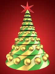 3d abstract Christmas tree over red