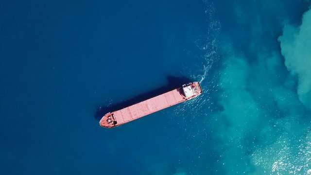General cargo ship cruising at the Mediterranean sea - Aerial footage