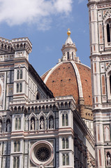 Dome and details of the Cathedral of Saint Mary of the Flower (Cattedrale di Santa Maria del Fiore, Duomo) in Florence (Firenze), Italy