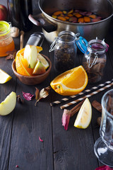 Christmas mulled wine and ingredients.