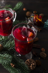 Cup of hot wine with spices