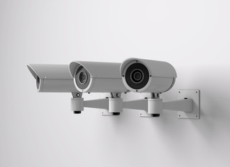 Naklejka premium Surveillance CCTV security camera. 3D rendering