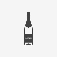 Champagne bottle monochrome icon. Vector illustration.
