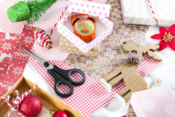 handmade boxes made of paper.Christmas background