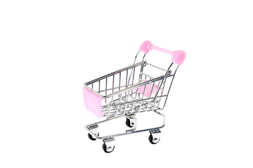 Shopping cart / View of toy shopping cart on white background.