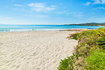Fototapeta na wymiar White sand and blue sea in Le Bombarde beach