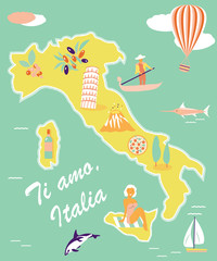 Concept image of tourist map of Italy with landmarks and destinations
