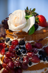 Wedding Cake with Rose and Fruit