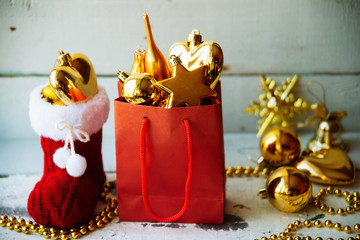 Decorated gift box under the Christmas tree